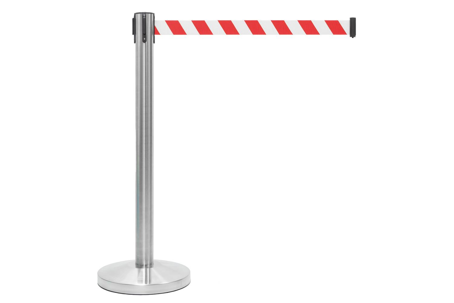 Poteau de File d'Attente - Brossé - Avec Cordon Rouge & Blanc 2000mm