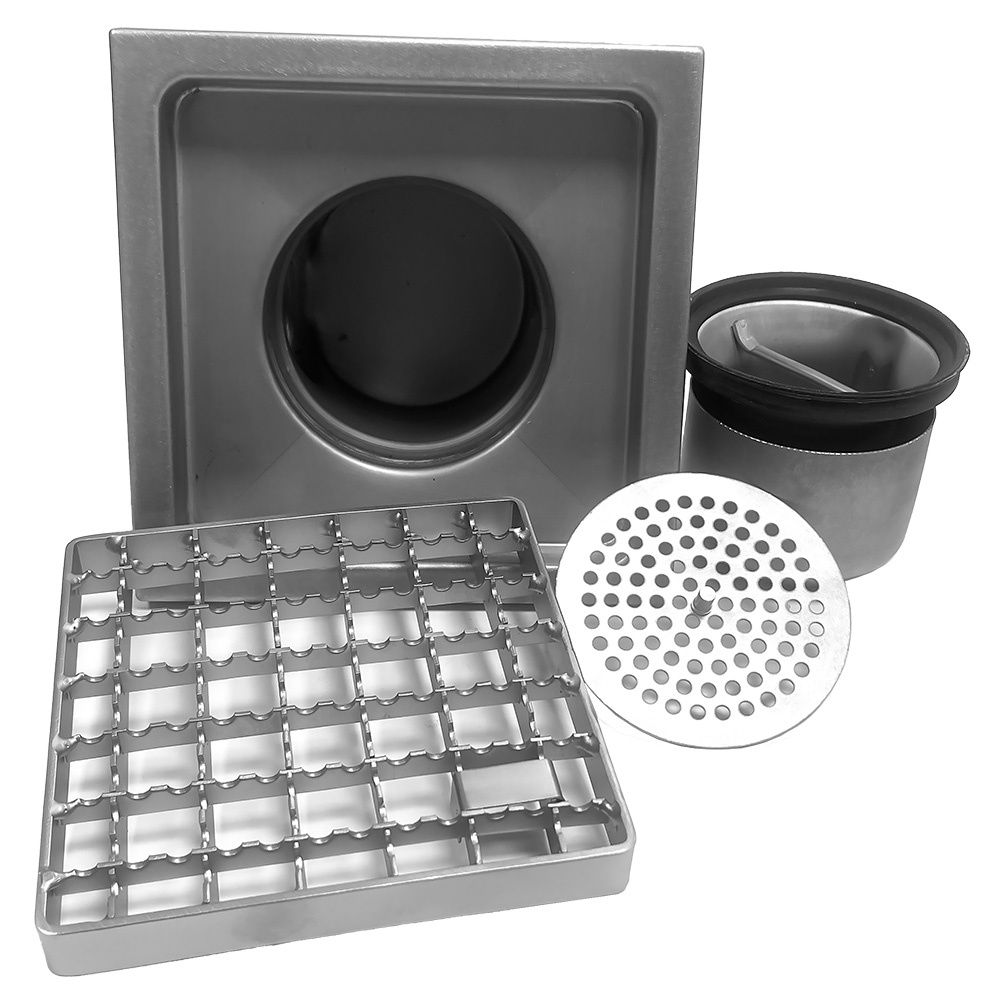 Bodenrinne aus Edelstahl 300x300, seitlicher Ausgang