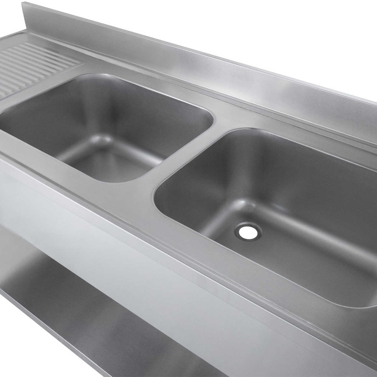 Spültisch Basic 16x6 mit 2 Becken rechts, Aufkantung und Grundboden