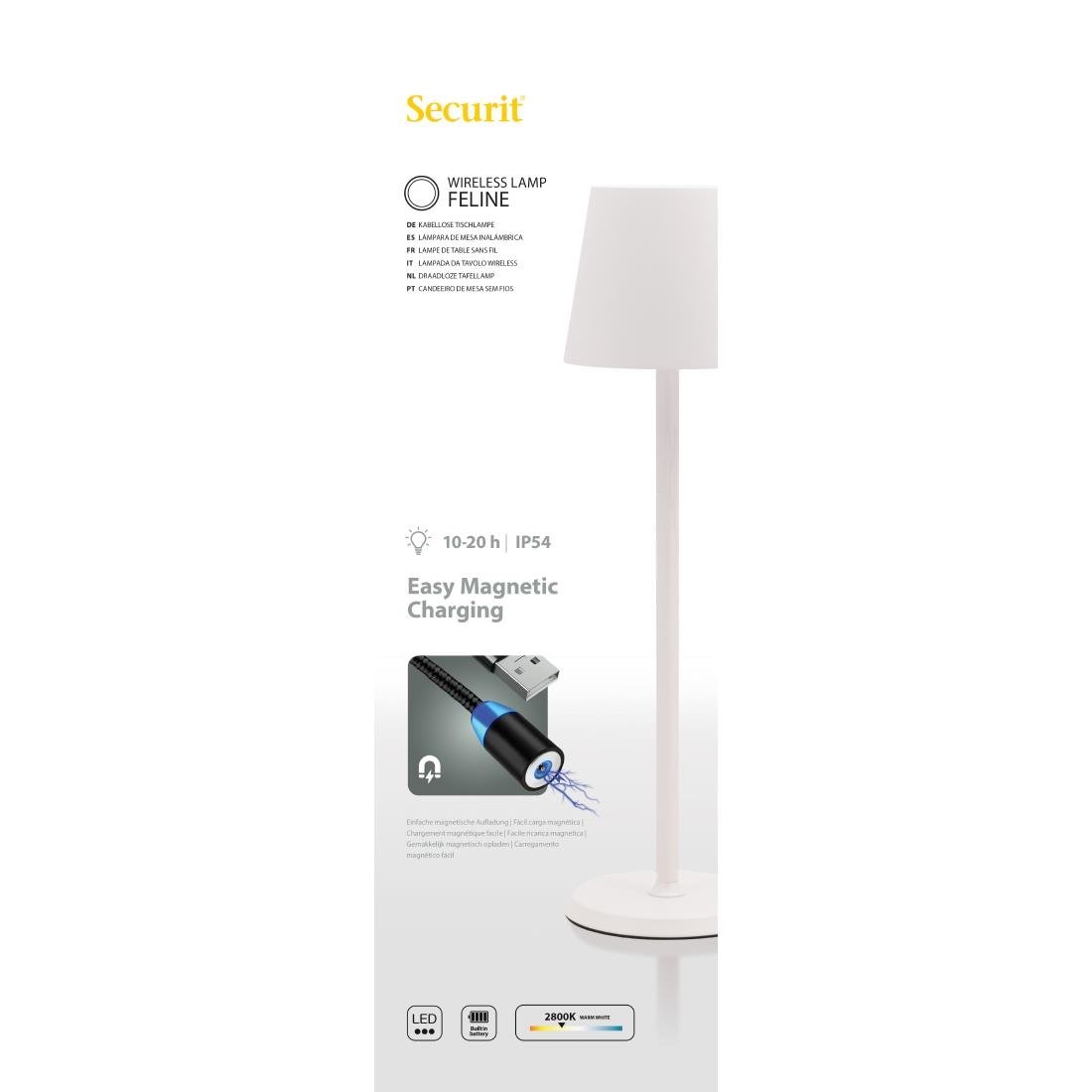 Securit Witte Dimbare LED Tafellamp Feline incl magnetische oplaadkabel