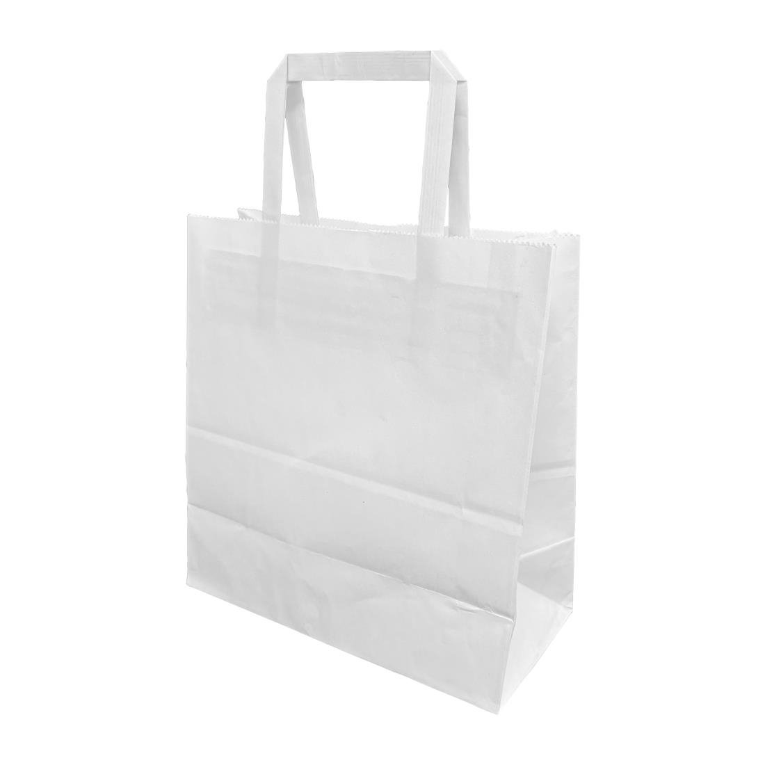 Fiesta Recyclingfähige Flachgriff Papiertragetaschen Weiß Mittel (250 Stück)