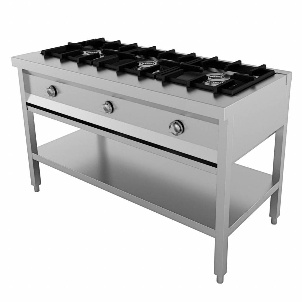 Pfannkuchen Herd - 3x Brenner 6,5kW - 1290x600x(h)800mm