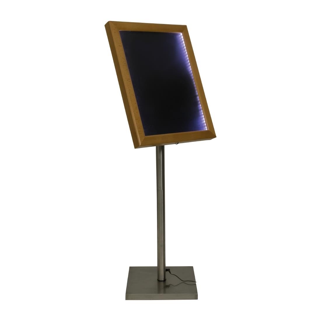 Porte-menu à LED blanches en teck Securit 4xA4 avec poteau et socle