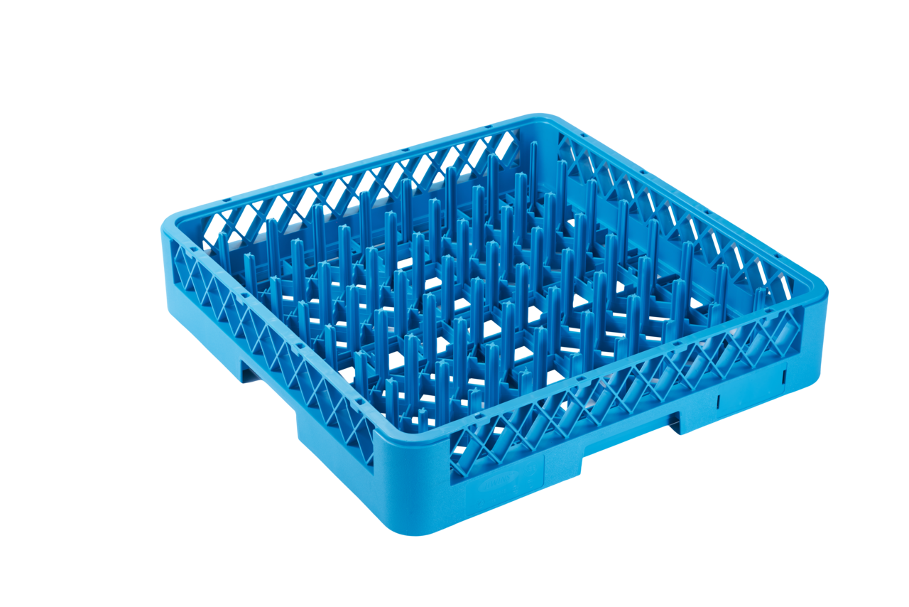 Spülkorb 500x500 mm mit hohen Fingern für Teller & Bleche, blau