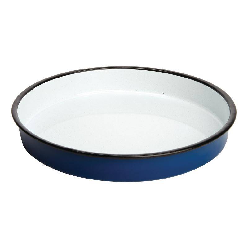 Rundes Serviertablett | 4,5 x 32(Ø)cm | Edelstahl/Glasemail | Weiß-Blau