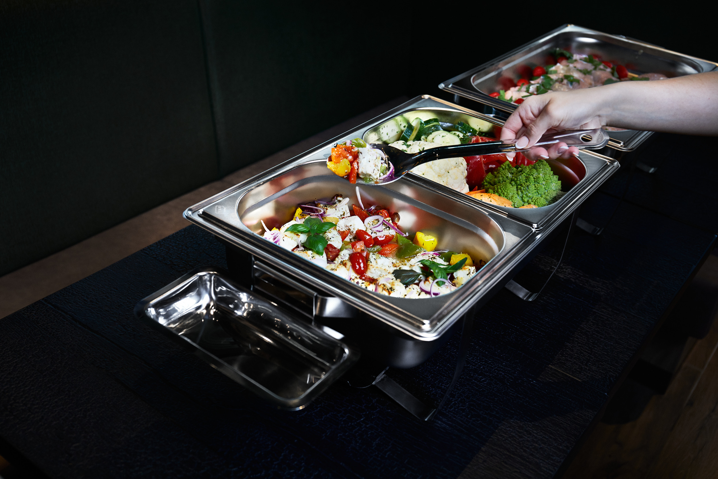 Plat chauffant GN 1/1, ensemble de 2 pièces, dimensions 59 x 34 x 49 cm, acier inoxydable chromé-nickel