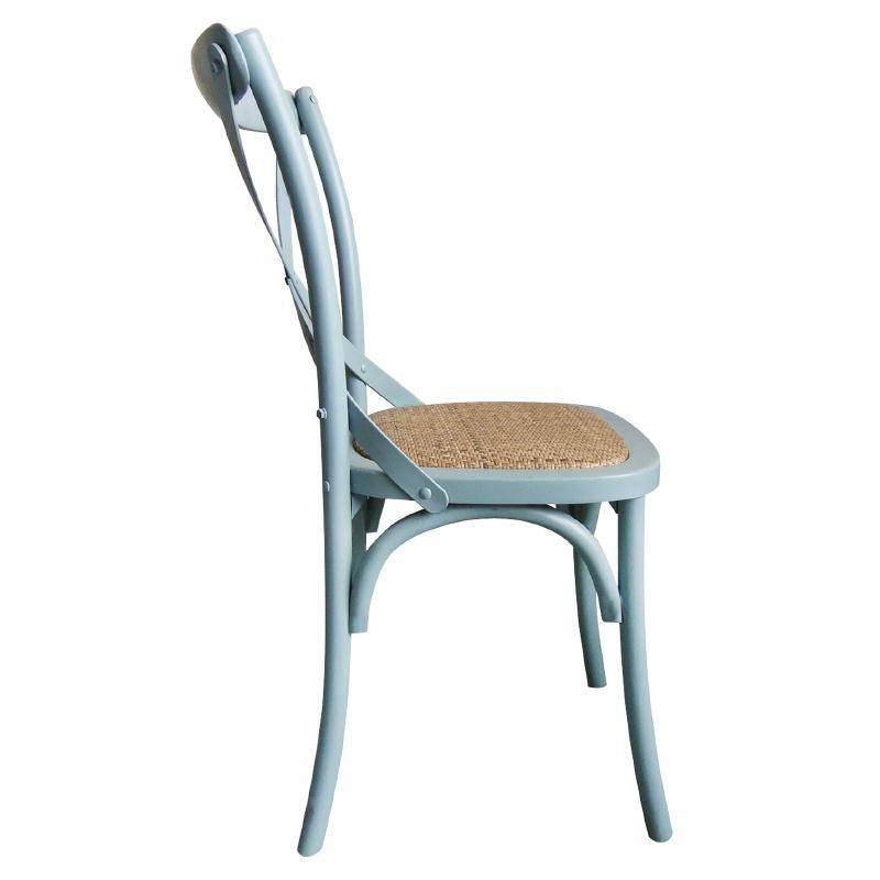 Houten stoel met gekruiste rugleuning - Antiek Blue Wash - Prijs per 2 Stuks