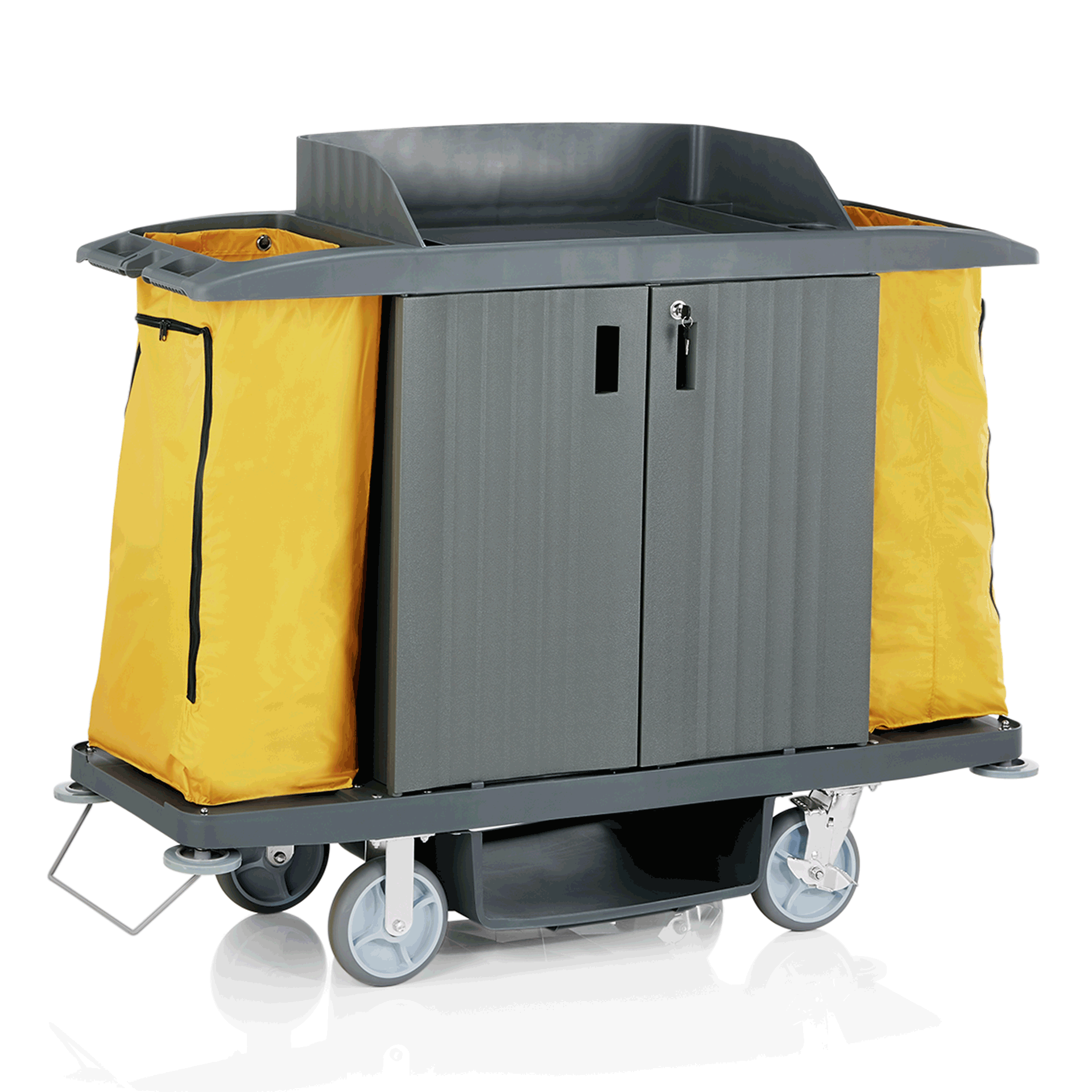 Kamerservicewagen, 155 x 55 x 130 cm, geel, kunststof, PVC, polyestervezelstof