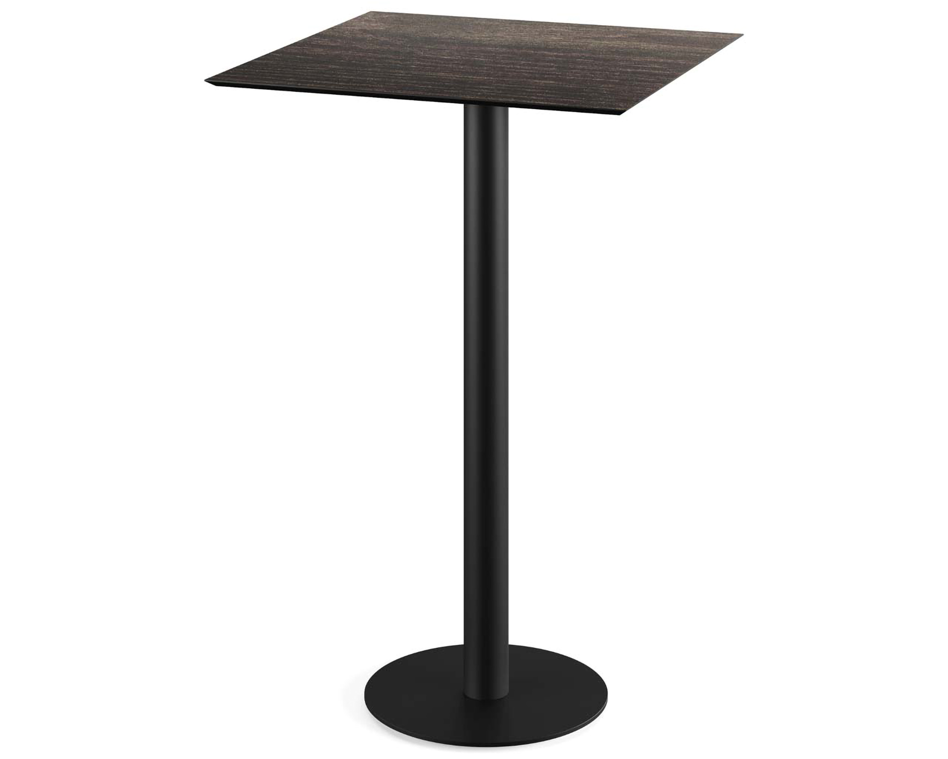 Table de bar Urban piètement noir + plateau HPL Riverwashed Wood 70x70cm
