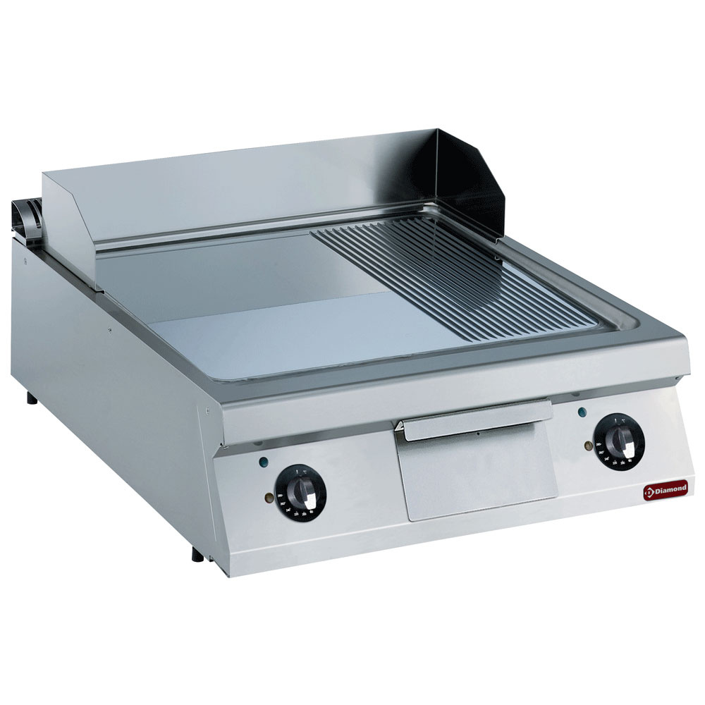 Plancha électrique chromée - 2/3 lisse et 1/3 nervurée - 800x900x (h) 320mm