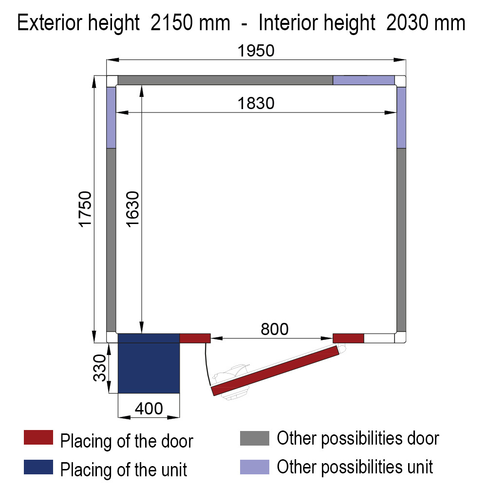 Kamer ISO 60 met groep, afm. int. 1830 x 1630 xh 2030 mm (6,06 m³ )