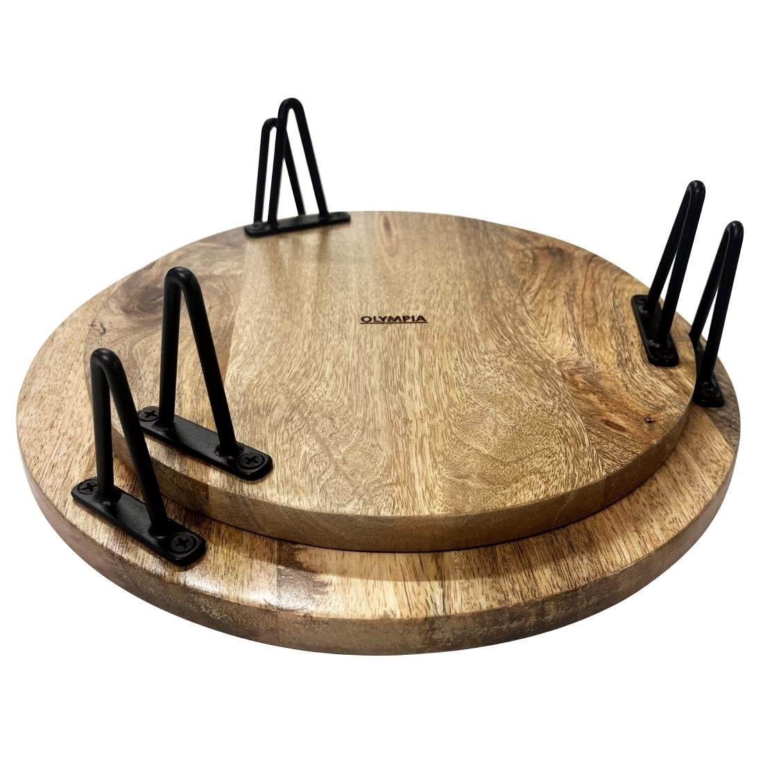 Support de présentation rond en bois de manguier avec pieds en métal Olympia 250x80mm Support de présentation rond en bois de manguier avec pieds en métal Olympia 250x80mm