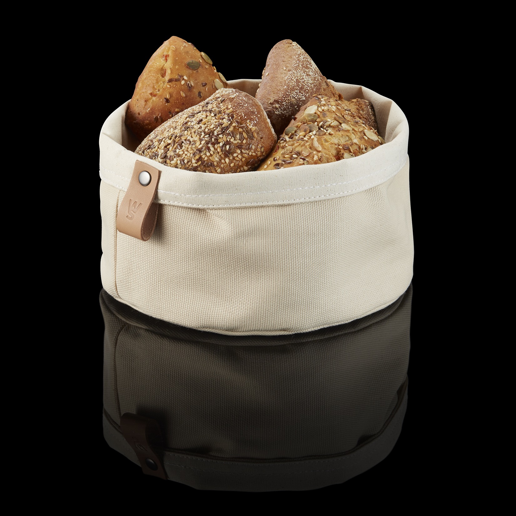 Broodtasje FLIP COTTON, Ø 17 cm, hoogte 10 cm, cremekleurig, canvas