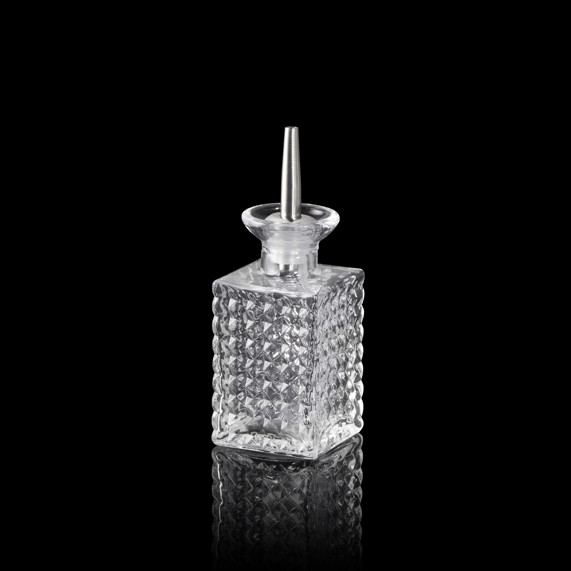 Bitterflasche NOCTURN, 0,13 ltr., 5,5 x 5,5 x 10,5 cm, Glas, Edelstahl