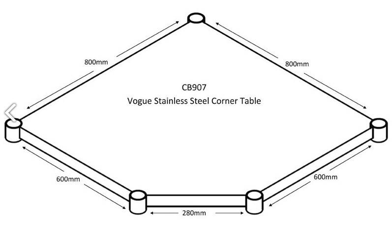  Table d'Angle Inox + Étagère Basse | 800x600x960(h)mm