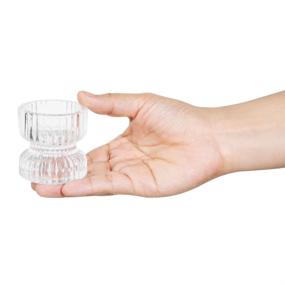 Photophores/bougeoirs en verre nervuré Olympia 52x52mm (lot de 6)