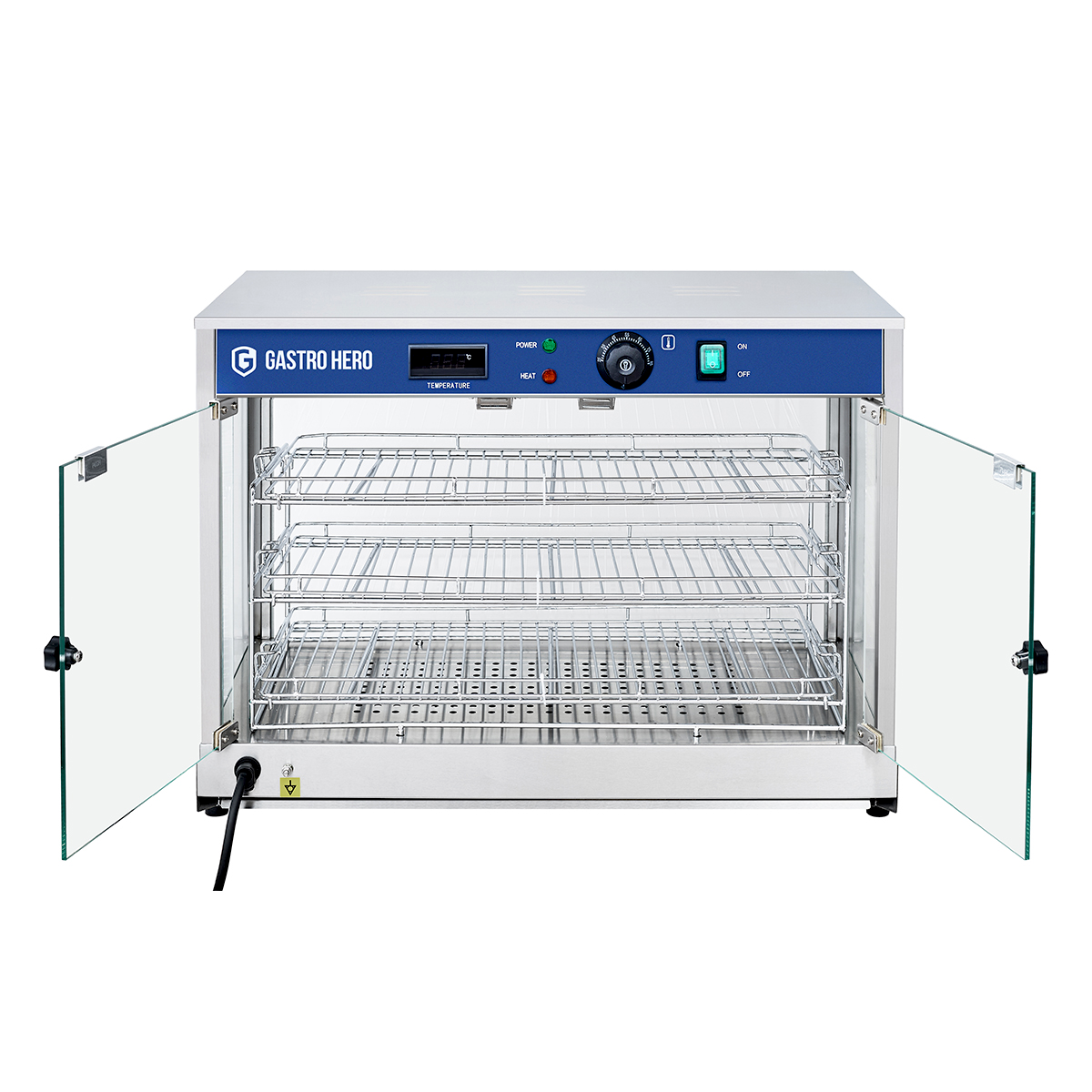 Vitrine chauffante ECO 700 | 3 étagères | Éclairage halogène | 30 à 85 °C