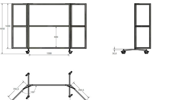 Séparateur de terrasse paravent / Écran de protection 6 fenêtres, mobile, acier et plexiglas, 81000