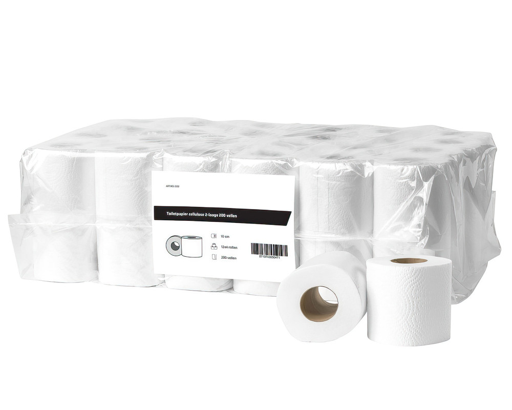 Toilettenpapier Zellstoff 2-lagig - 200 Blatt pro Rolle - 48 Rollen