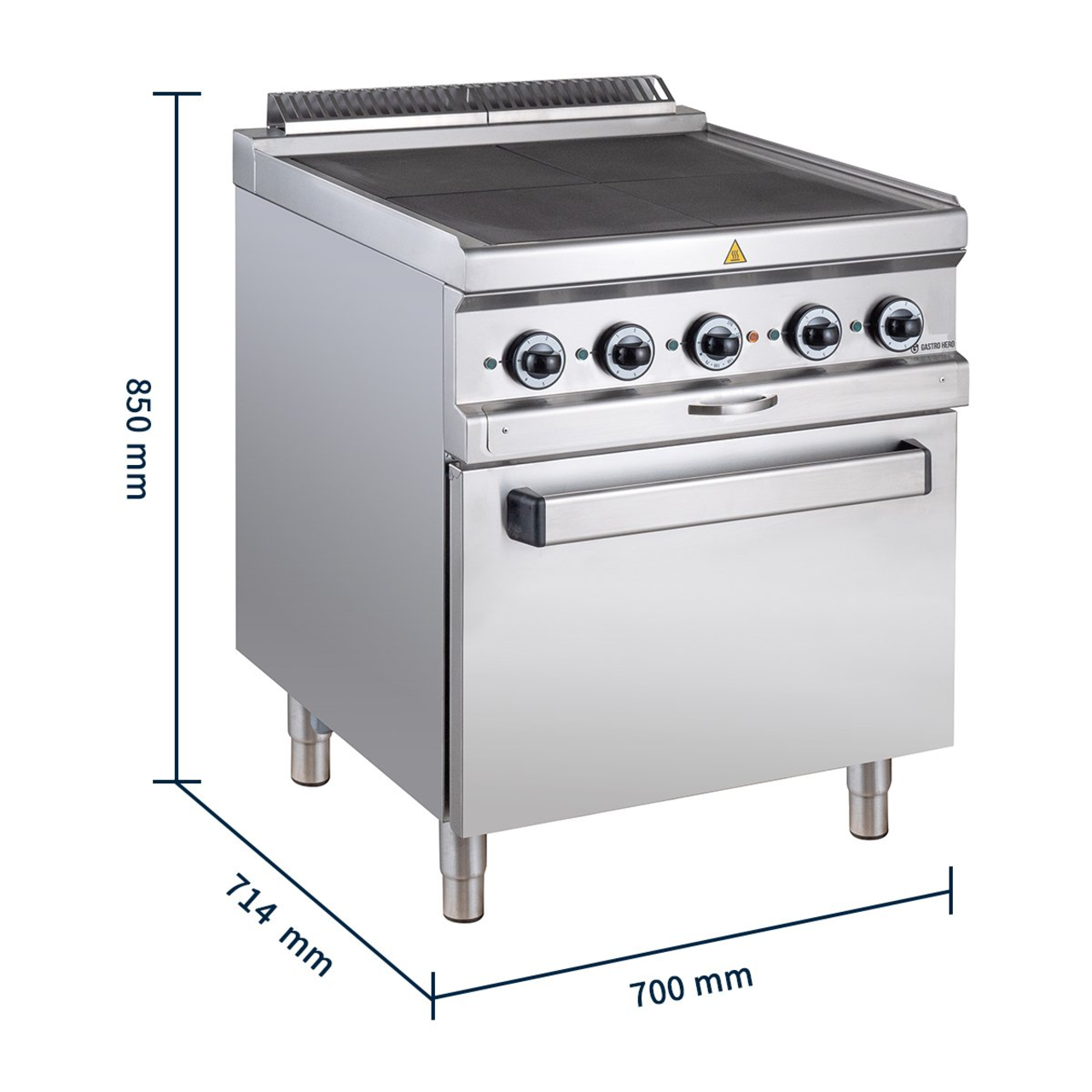 Elektrisch fornuis Serie 700 - 70/70 met elektrische heteluchtoven - 4 vierkante, verzonken kookplaten - 12,6 kW