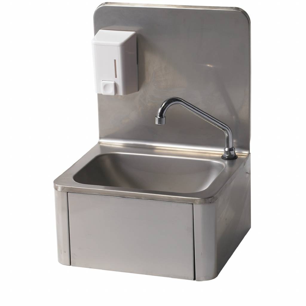 Handwaschbecken Edelstahl | mit Seifenspender | Kalt/Warm Wasser | 400x340x(h)595mm 