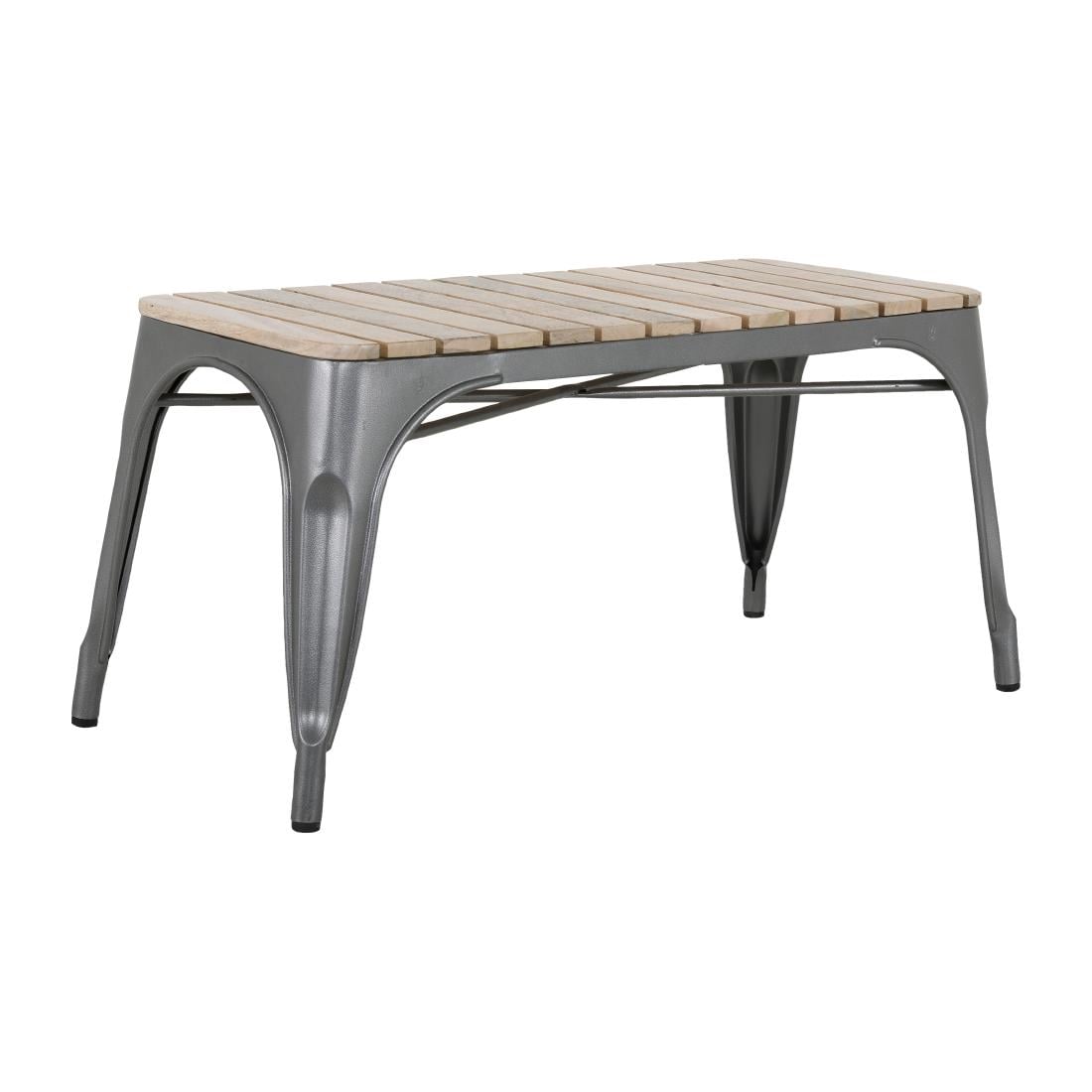 Banc d'intérieur à lattes en bois de manguier et cadre gris acier Bolero Bistro 850 mm (lot de 2)