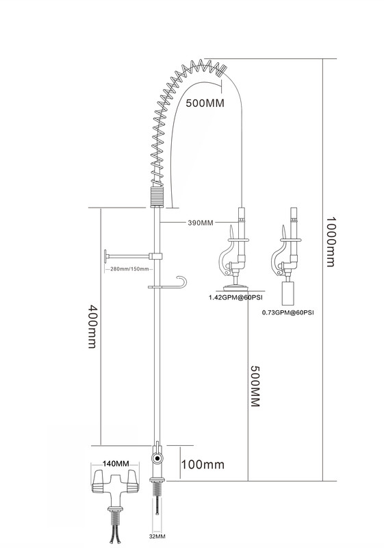 Voorspoeldouche met Hendel - Ééngats - 1000mm