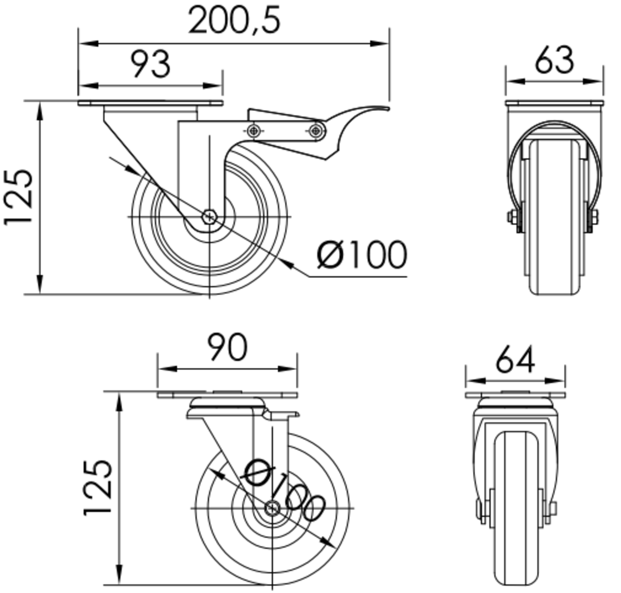 Roue sans frein pour série Monoblock