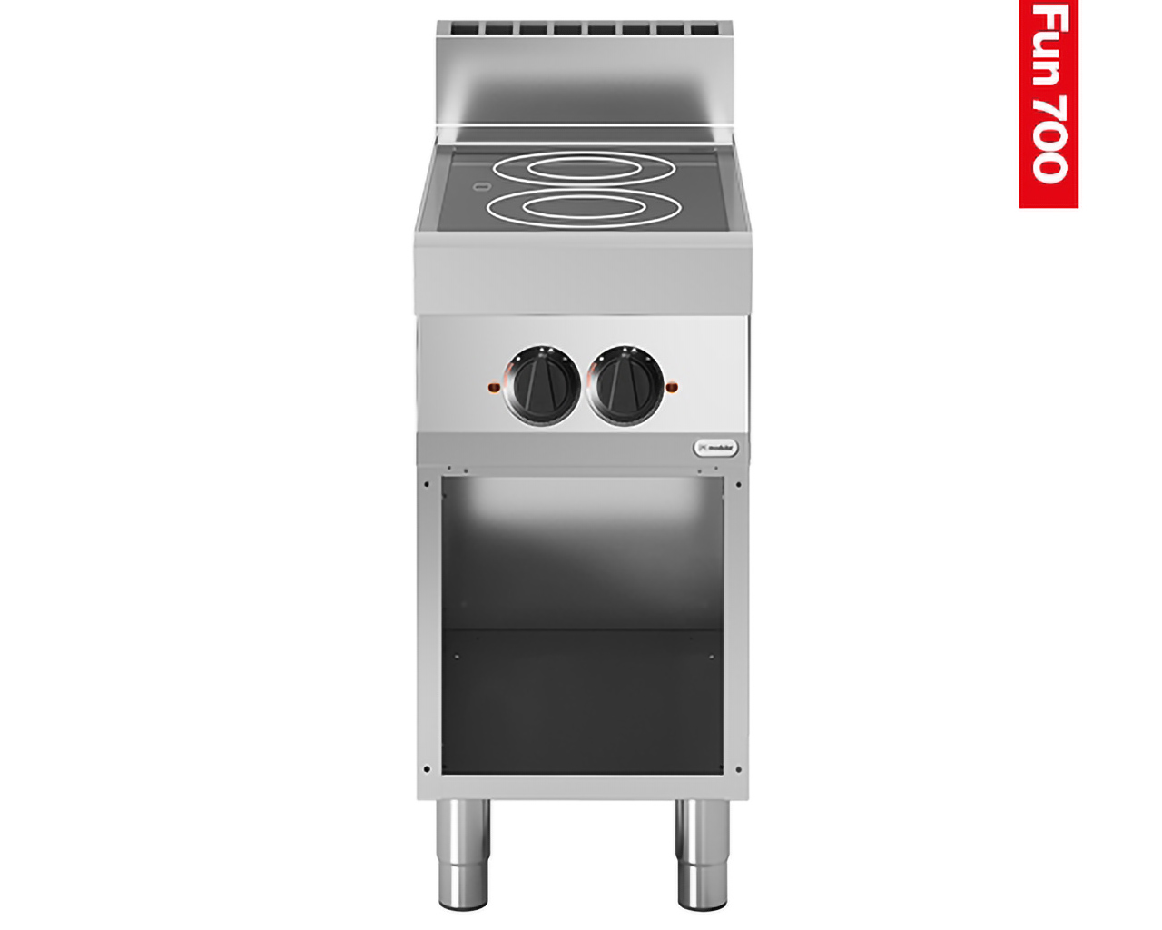 Keramikherd Modular - 2 Kochzonen 400V - Offener Unterschrank - 70x40x99cm