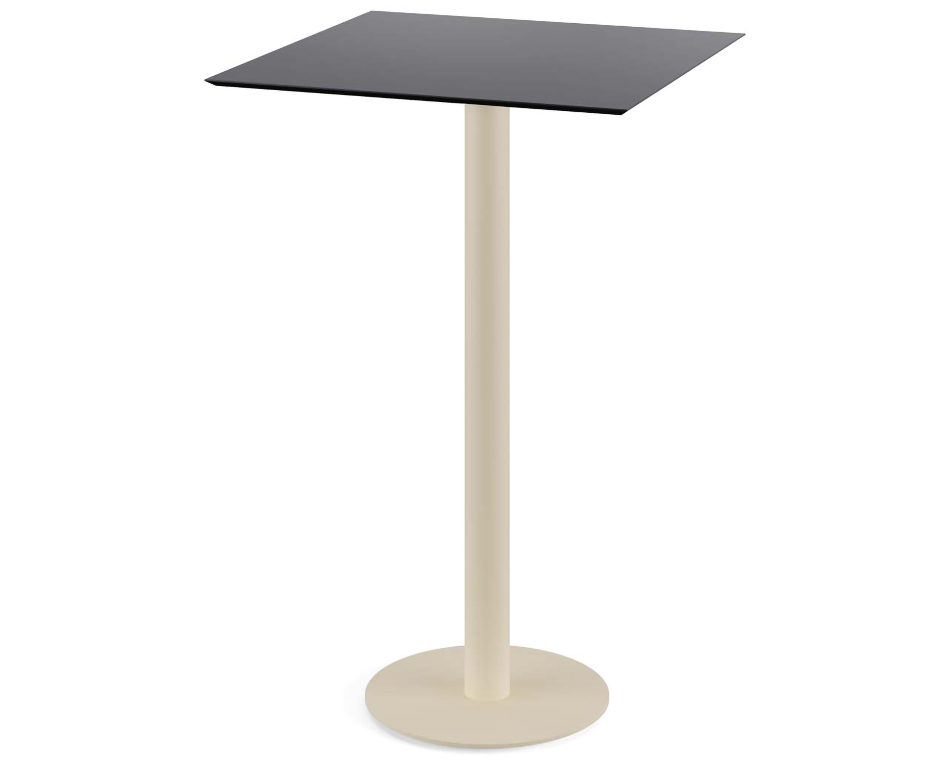 Table de bar Urban piètement sable + plateau HPL noir 70x70cm