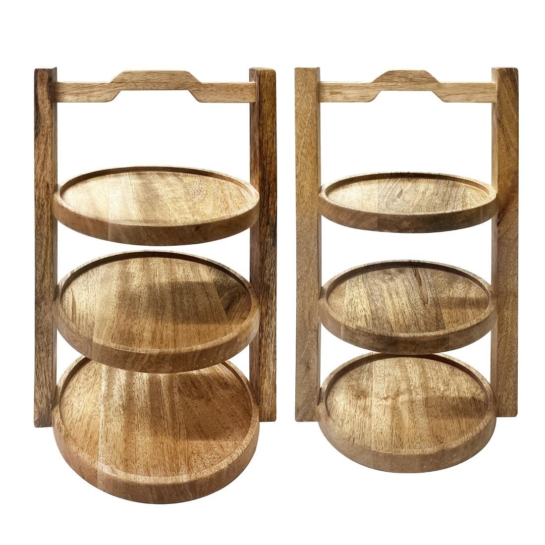 Support 3 niveaux en bois de manguier Olympia pour assiettes de 200mm