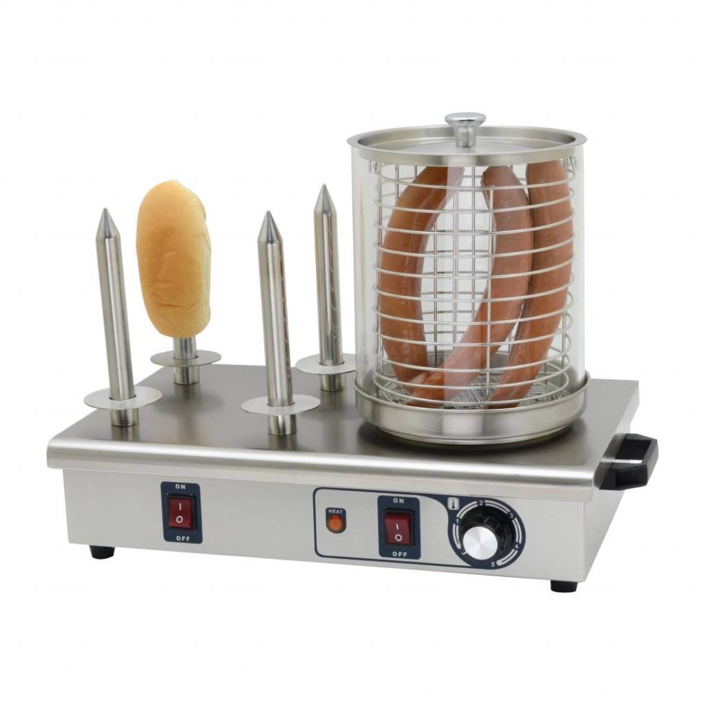 Hotdogwarmer met 4 warmhoudpennen | 650W/230V | 55x34x37(H)cm