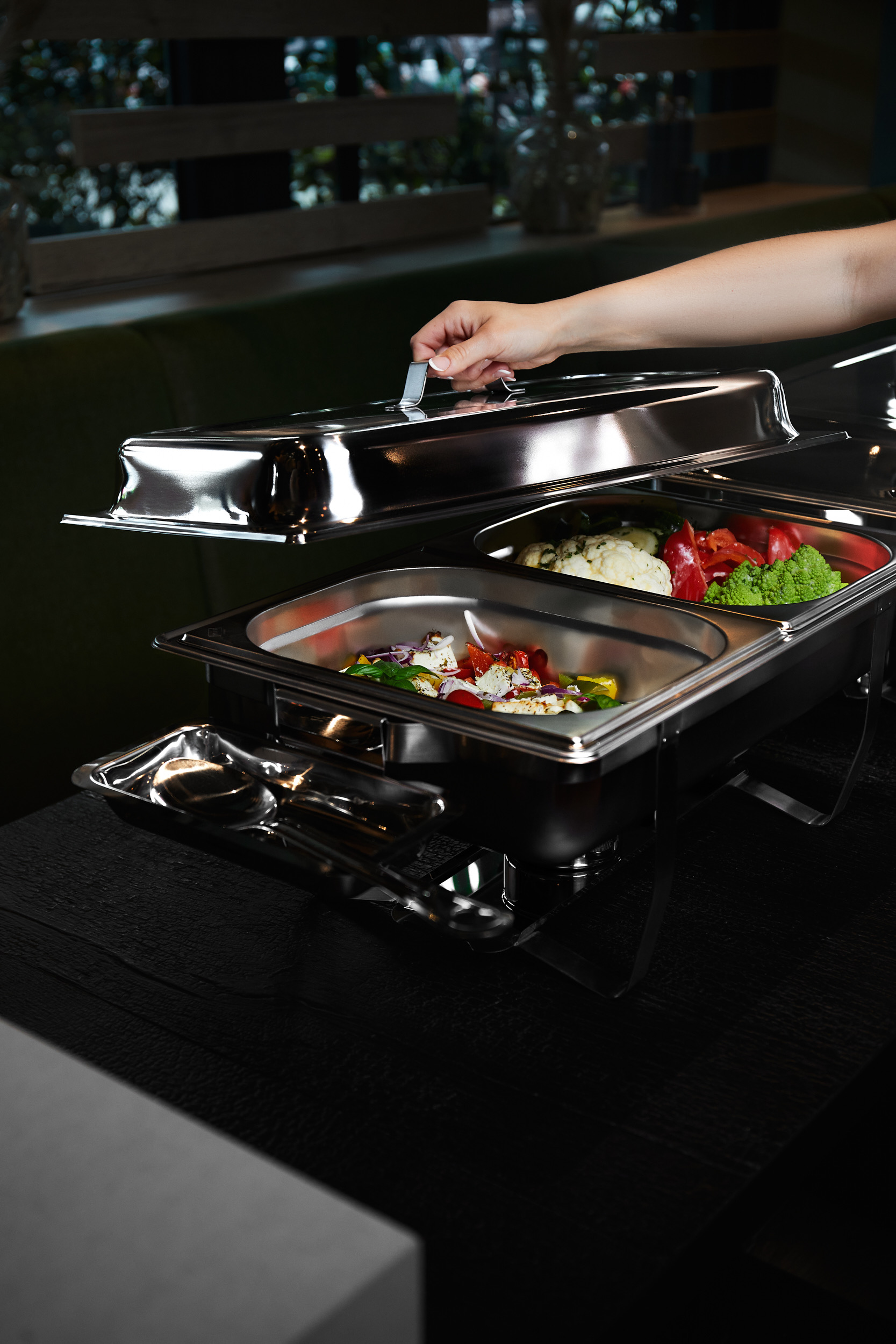 Plat chauffant GN 1/1, ensemble de 2 pièces, dimensions 59 x 34 x 49 cm, acier inoxydable chromé-nickel