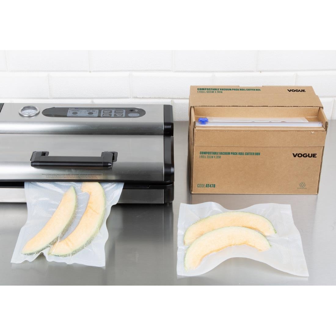 Vogue Kompostierbare Vakuumverpackungsrollen Schneiderbox 20cm x 30m