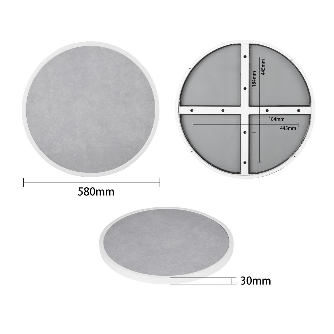 Runde Bolero-Tischplatte aus Fiberglas mit grauem Steineffekt, 580 mm