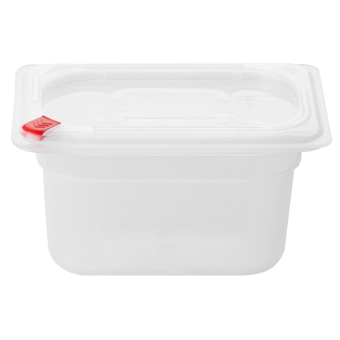 Bacs PP Hygiplas Click GN 1/9 avec couvercles et 7 clips de couleur 100mm 0,85L (lot de 4)