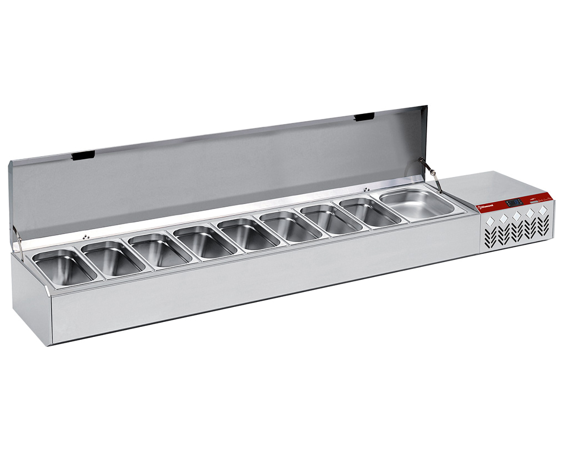 Opzetkoelvitrine met RVS deksel 10x 1/3GN - 2260x384x(h)387/401mm