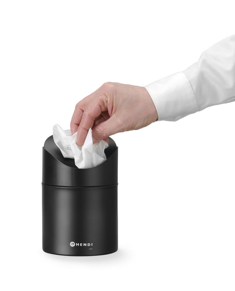 Tischabfalleimer mit Schwingdeckel - 1,2L - Schwarz - Ø120x(H)165mm