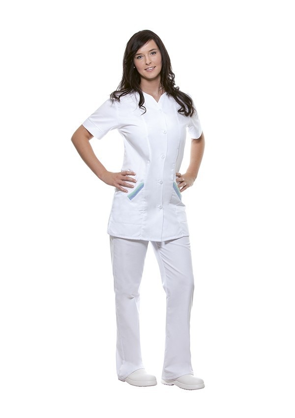 Kasack Melanie - Weiß - 65% Polyester / 35% Baumwolle - Erhältlich in 10 Größen