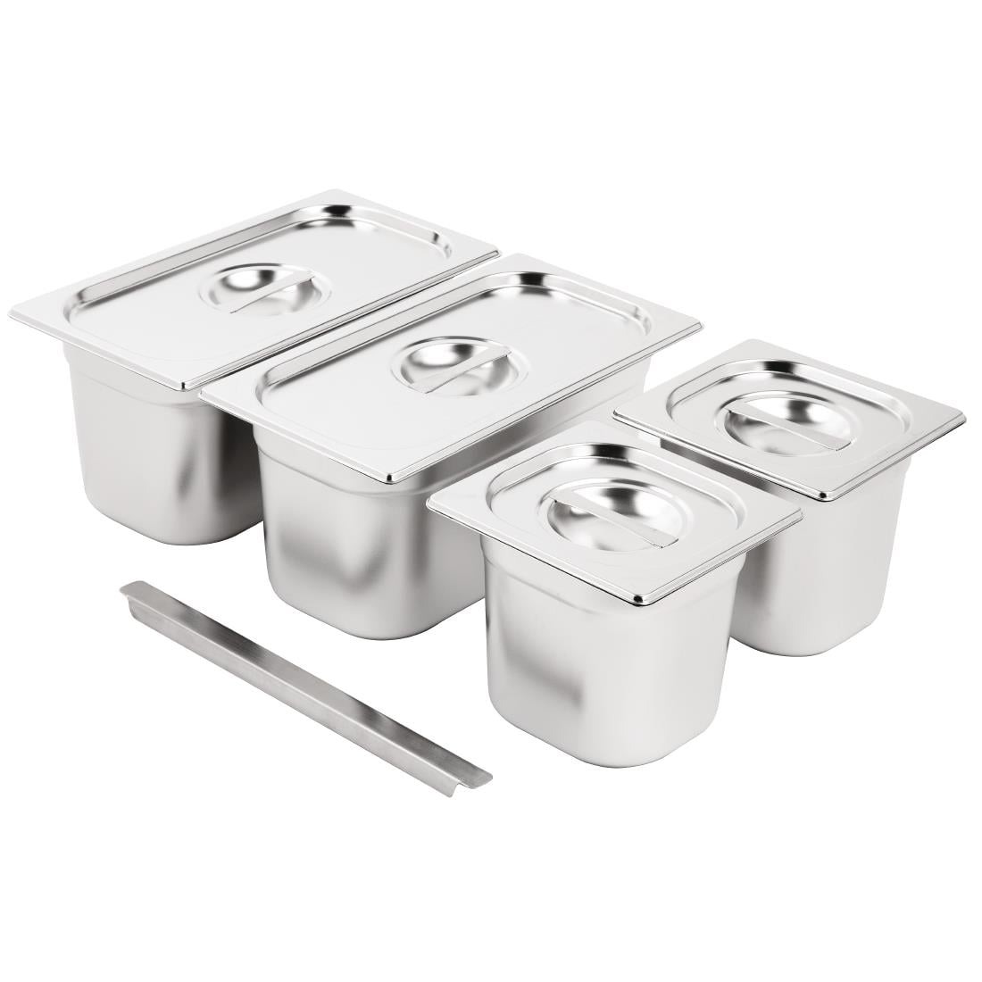 Vogue Edelstahl Gastronorm Behälter Set 2x 1/3 2x 1/6 Mit Deckeln