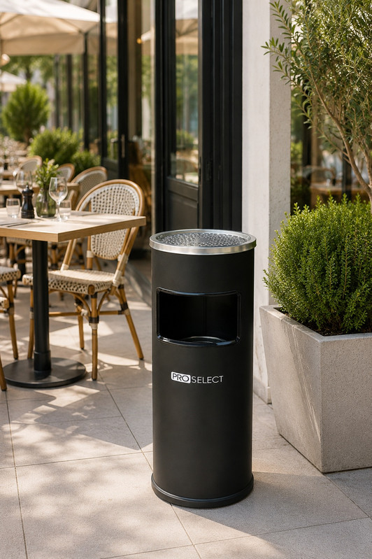 Standaschenbecher mit Mülleimer - 30L - Schwarz