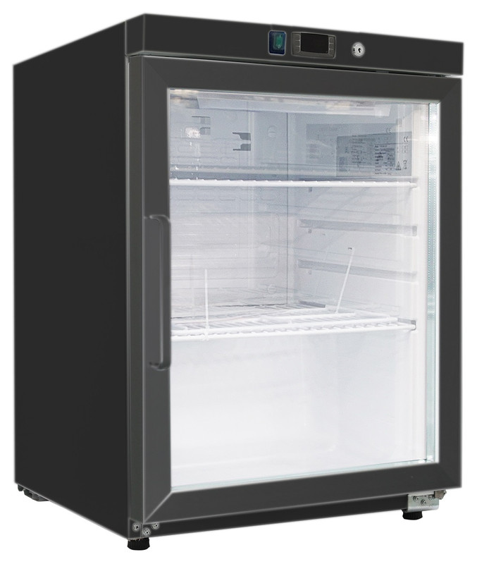 Réfrigérateur réfrigéré Gastro-Inox en acier noir 200 litres avec porte vitrée, réfrigéré statiquement