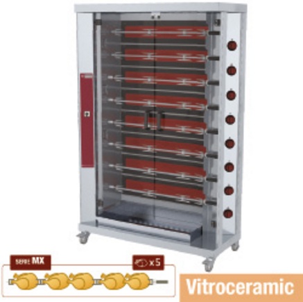 Rôtissoire électrique | vitrocéramique | 8 broches | 48 poulets | 1098x480xh1920mm | 38,4kW