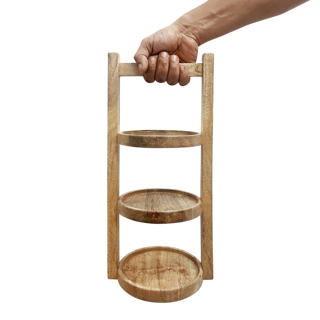 Support 3 niveaux en bois de manguier Olympia pour assiettes de 150mm