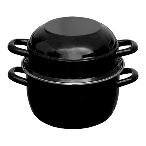 Pot de coquille | Noir | Émaillé avec gouttière en acier inoxydable | Ø18cm