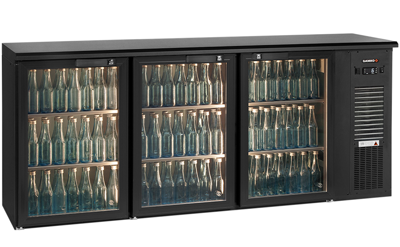 Flaschenkühlung 3 Glastüren Anthrazit |  Gamko E3/222GMU84 | 1988x512x(H)840/860-880 mm
