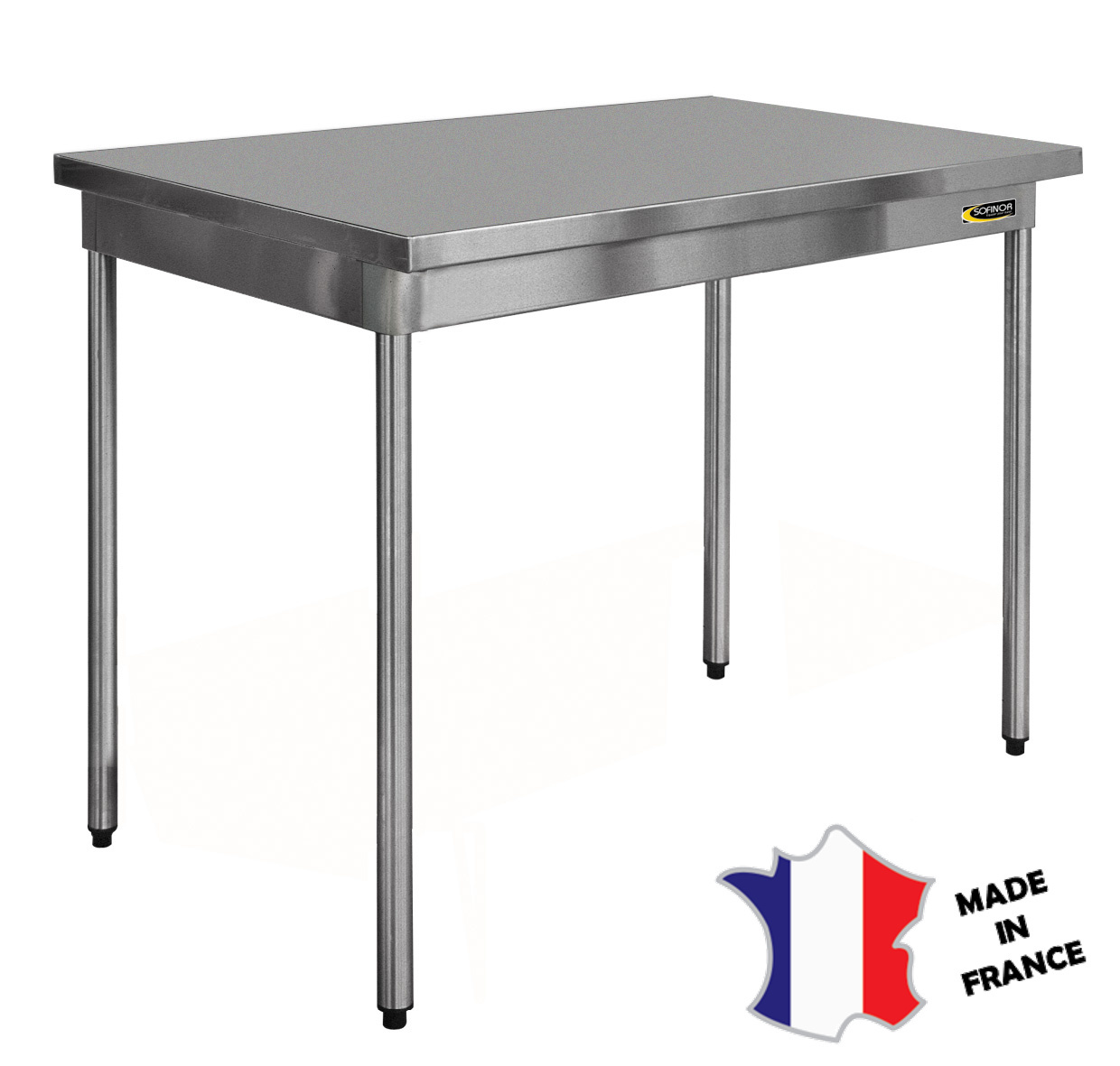 Table demontable standard | Inox | centrale | pieds ronds | 600(l)x600x900mm | sur vérins inox