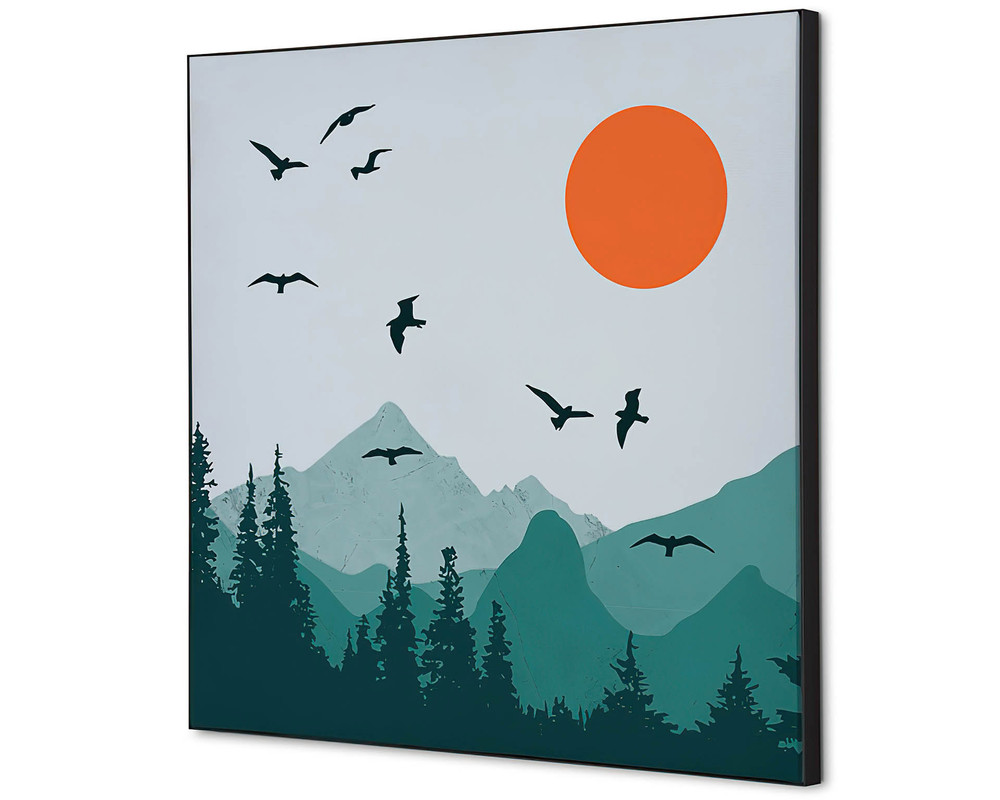 Déco murale soleil et oiseaux - 400x400mm