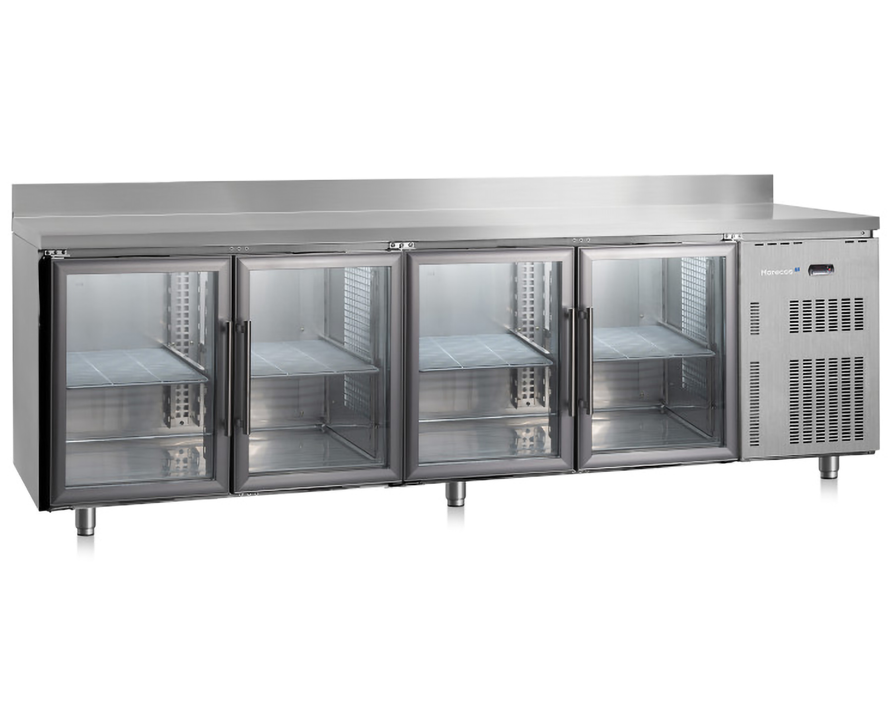 Marecos Softline koelwerkbank - 4 glasdeuren+spatrand - 2500x600x(h)858mm