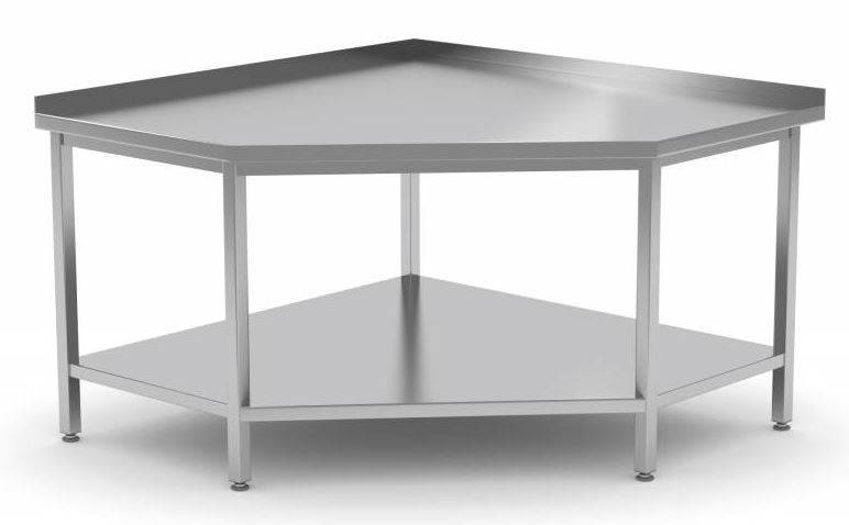 Table de Travail d'Angle Inox | Étagère Basse | Dosseret |  L-900 x P-900mm